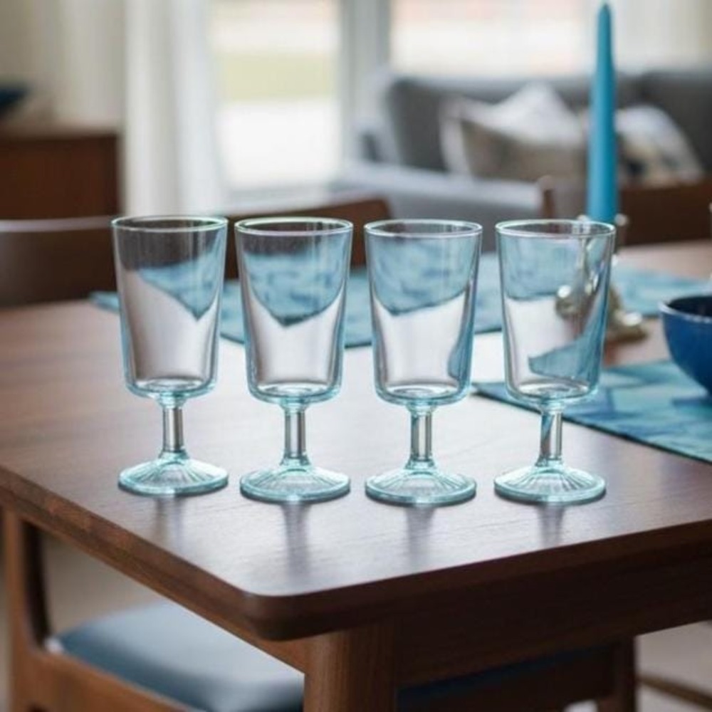 Libbey Duz Light Ice Blue Wine Glasses, Set of 4, Vintage Stemware, Goblets